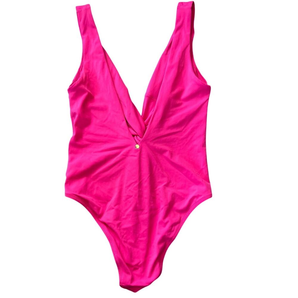 NWOT Victoria's Secret Forever Pink Plunge Fuchsia Cheeky Open Back One Piece L - Picture 3 of 5
